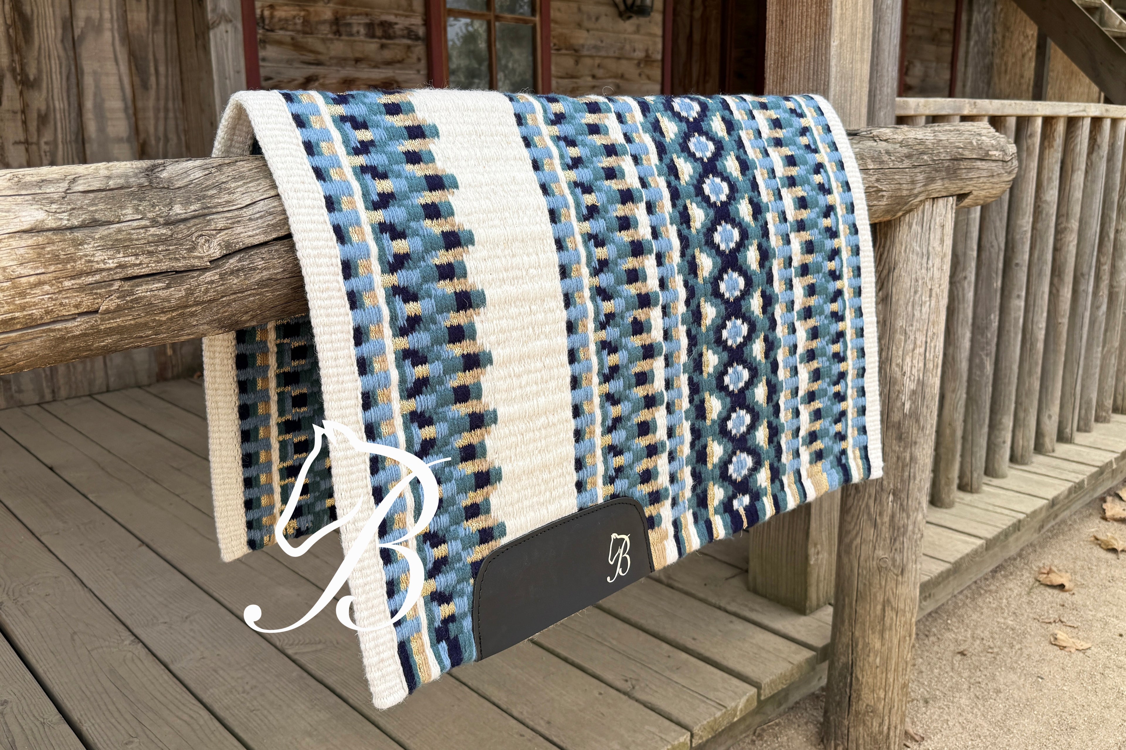 Impressive Off White Steel Blue & Gold